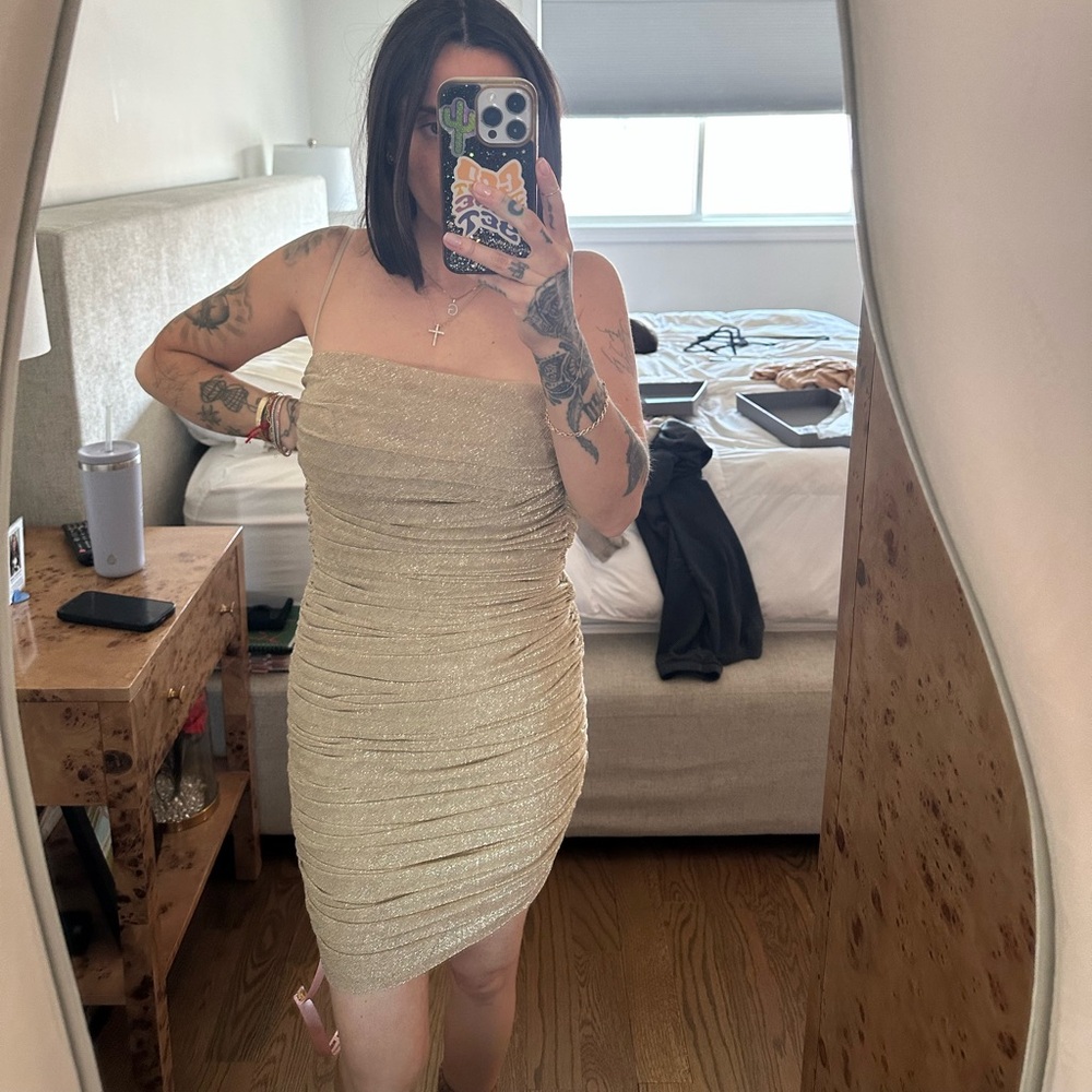 House of CB Gold Ruched Mini Dress